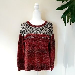 Sanctuary Boho Red, Black & White Pullover Sweater